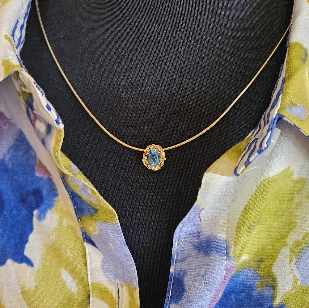 Stunning Oval Blue Topaz 14k Solid YG Slide Bracelet Charm / Pendant